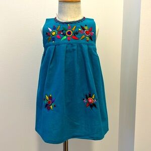 Girls’ Hand-Embroidered Cotton Sundress Turquoise Size 2
